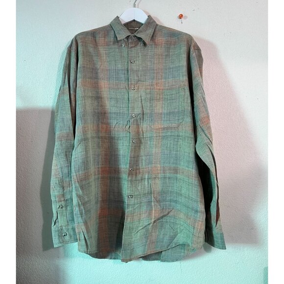 Territory Ahead Mens Button-Down Long Sleeve Plaid Shirt Cotton Green Casual - Picture 1 of 8